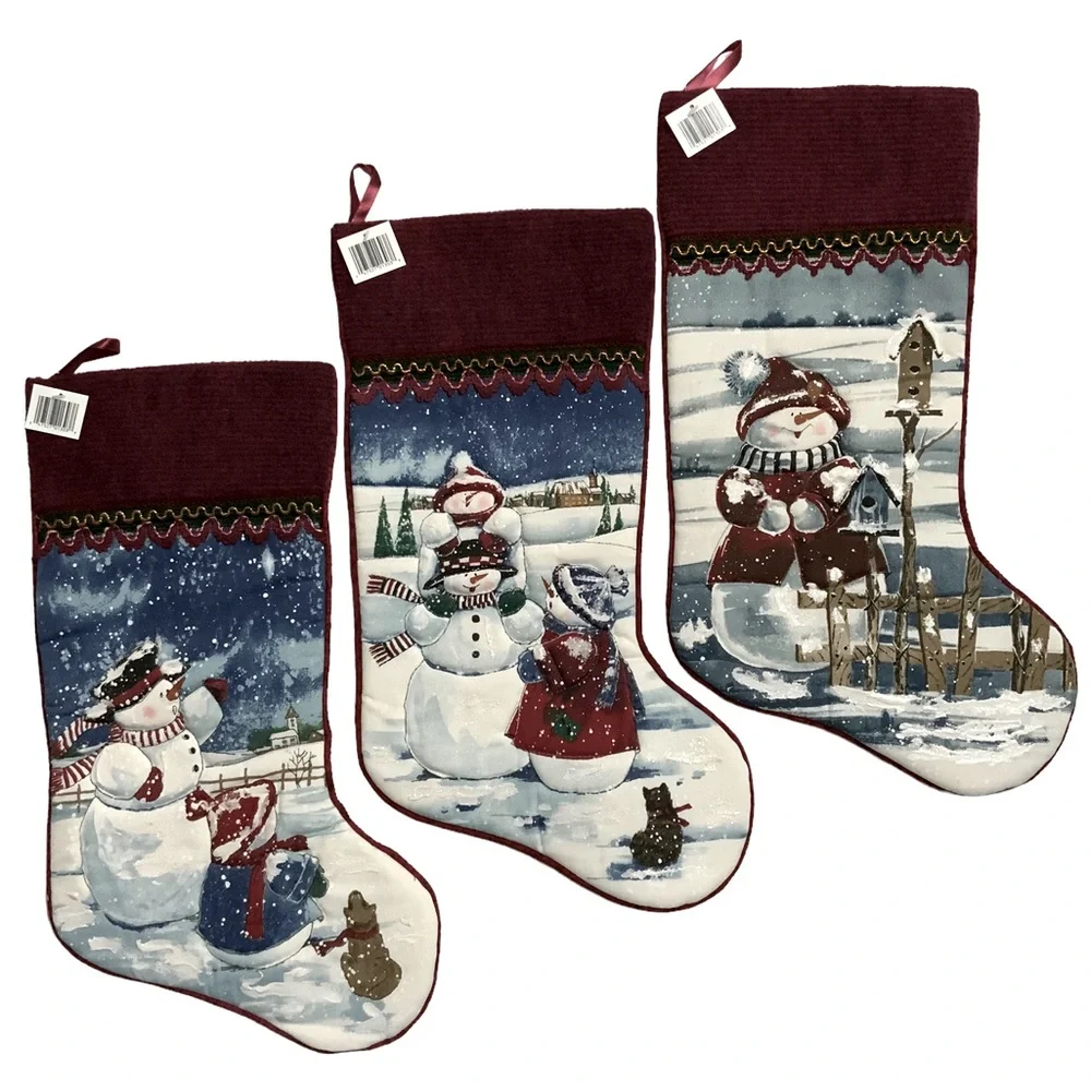 Christmas Stockings Oversized Snowmen Snow Scene Plush 3 Pieces 22 Inches - Picture 16 of 16
